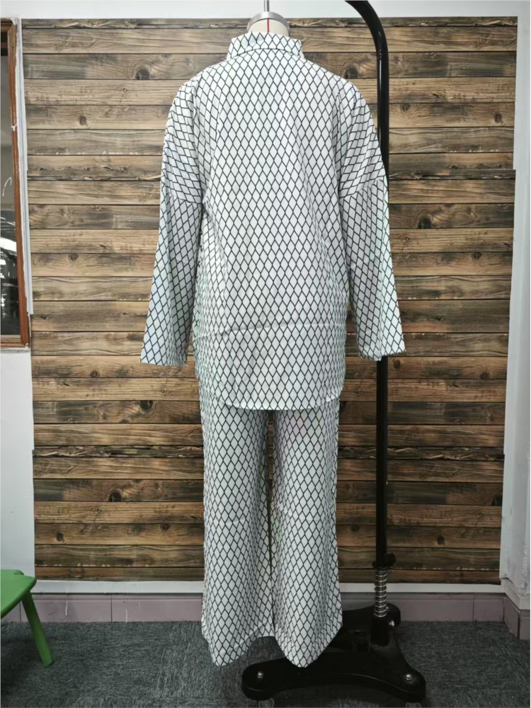 Femme printemps automne deux pièces ensemble femme mode imprimé col rabat manches longues chemise pantalon à jambes larges costume dames tenue décontractée