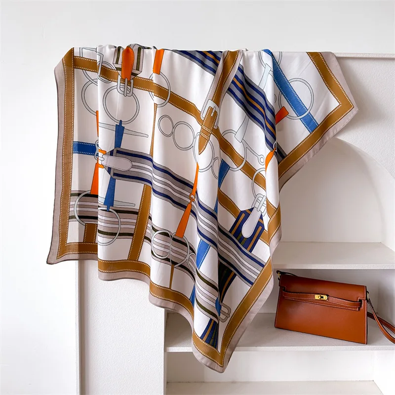 90*90 2024 nouvelle mode léger luxe foulard en soie femmes sergé Simple carré foulards dames crème solaire châle foulard toutes saisons