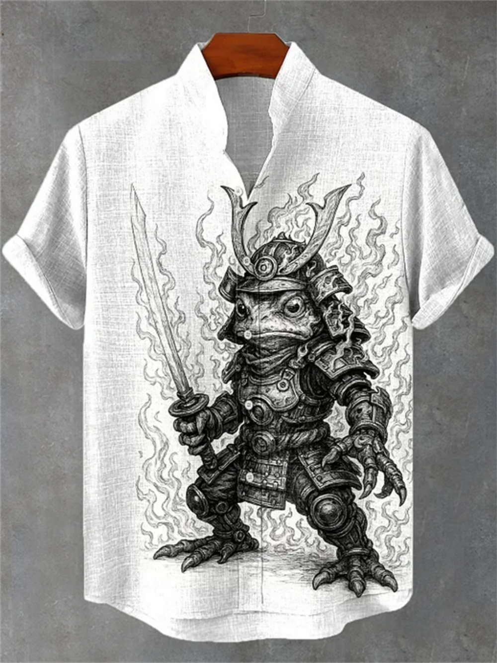 Chemise rétro en lin pour hommes, Kimono imprimé chat noir samouraï, manches courtes, vêtements respirants pour fêtes sociales, nouveau Style 2025