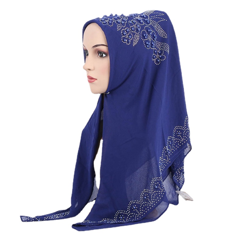 Foulard carré musulman pour femme, Hijab tendance avec strass, Turban arabe, Bandeau, Voile islamique en mousseline de soie perlée, Épingle offerte