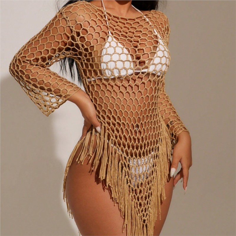 Robe de plage pour femme, paréo ample à crochets, tunique sexy à découpes, idéale comme cache-maillot ou tenue de plage 2026