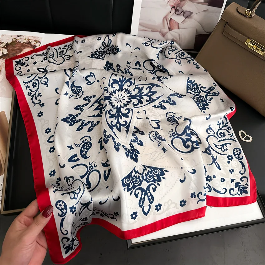 Foulard carré Imitation soie Polyester pour femmes, Foulard, petits bandeaux Hijab, Bandana