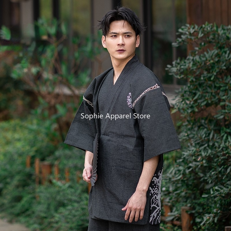 Ensemble de salon d'été kimono japonais pour hommes Jinbei ensembles de pyjama pour hommes vêtements de nuit Yukata