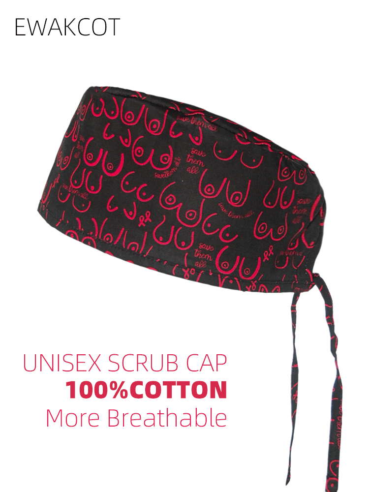 Bonnet chirurgical imprimé seins de dessin animé pour femmes, en coton, soins de santé, beauté, gynaecologie, clinique, infirmière, médecin, chapeaux, casquette de gommage d'opération