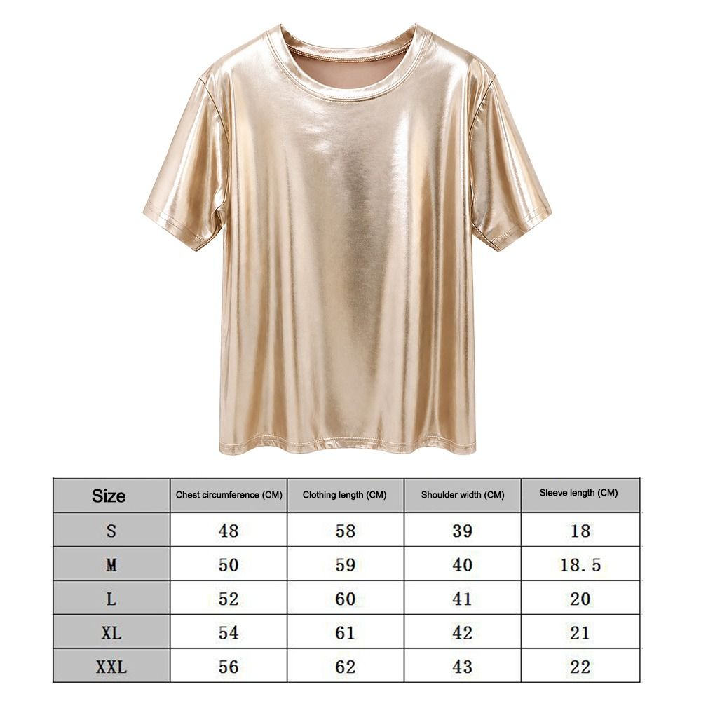 T-shirt d'été tendance en soie brillante à manches courtes, coupe ample, idéal pour la danse, pour femme