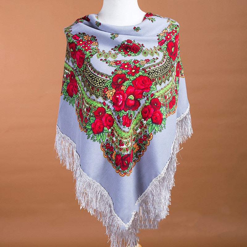 Foulard russe pour femmes, mouchoir carré en coton imprimé Floral, foulard ethnique pour filles, écharpe élégante Babushka, 110x110cm