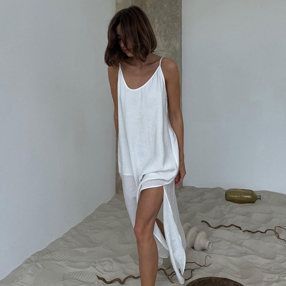 Robe élégante à bretelles pour la maison, ample, pour femmes, Simple, douce, confortable, Cool, plage, rosée, robe dos nu en forme de V, printemps et été