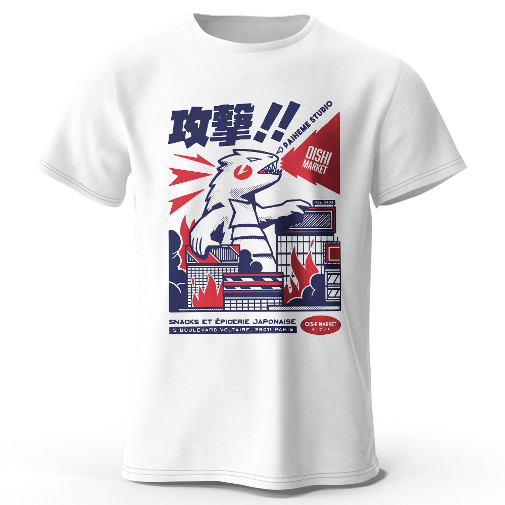 T-shirt graphique dinosaure anime urbain – Design de dessin animé japonais unique pour hommes et femmes, Streetwear tendance