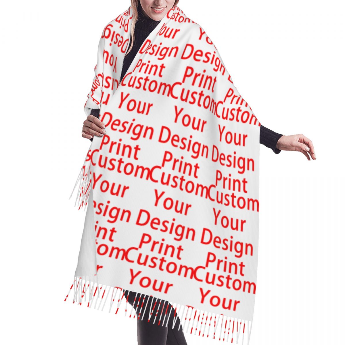 Luxe personnalisé votre conception gland écharpe femmes hiver automne chaud châle enveloppement dames personnalisé Logo imprimé foulards