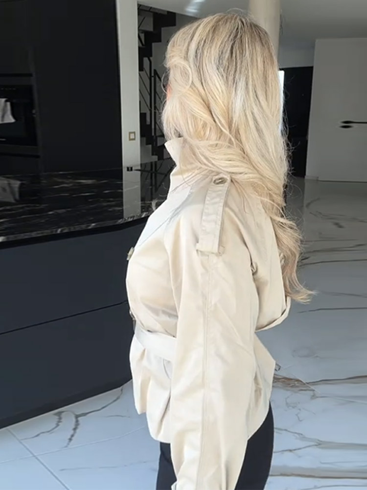 Mode manches évasées femmes manteau élégant col montant simple boutonnage à manches longues femme veste 2025 printemps banlieue dame manteaux