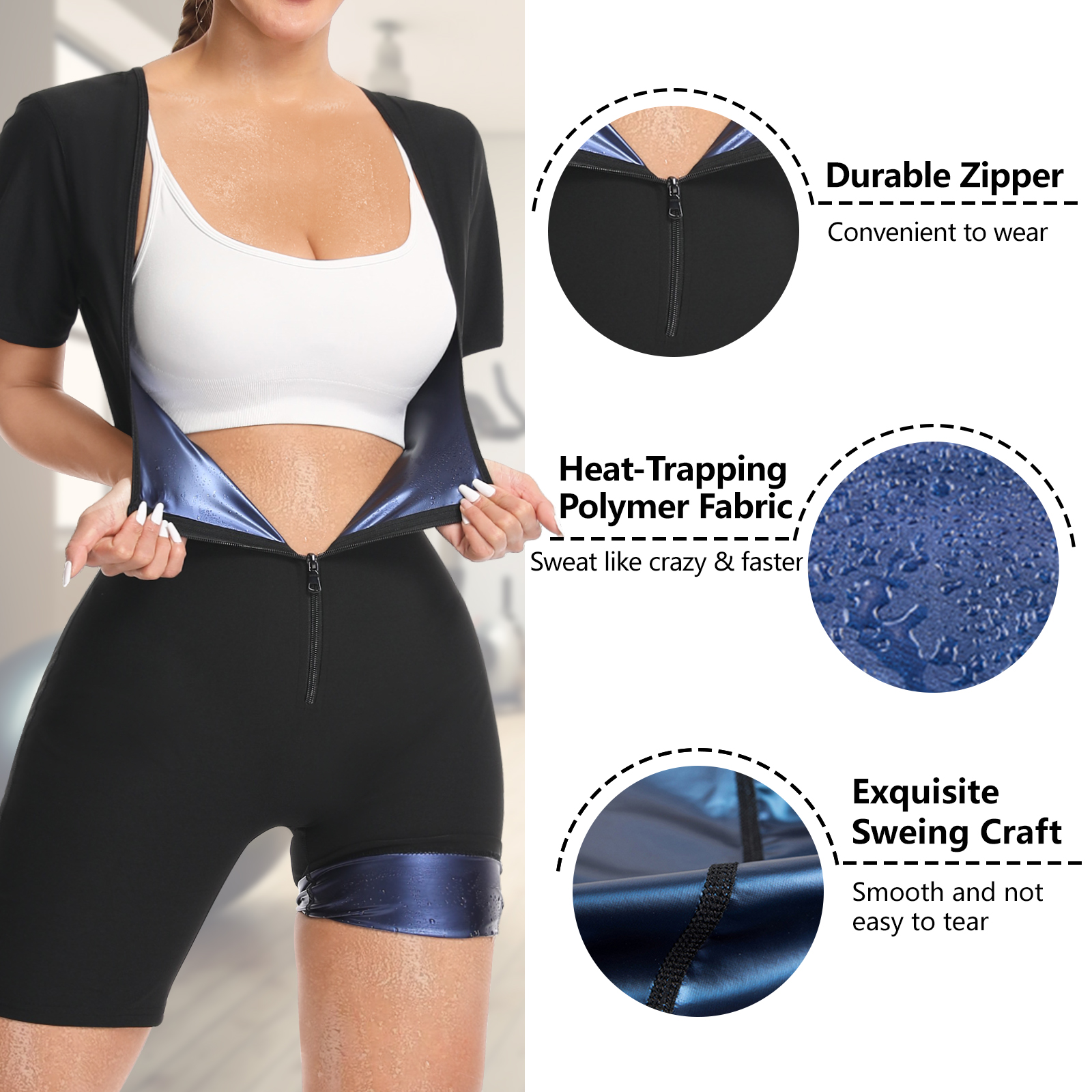 Combinaison à manches courtes pour femme, combinaison de sport et de fitness, combinaison de sauna