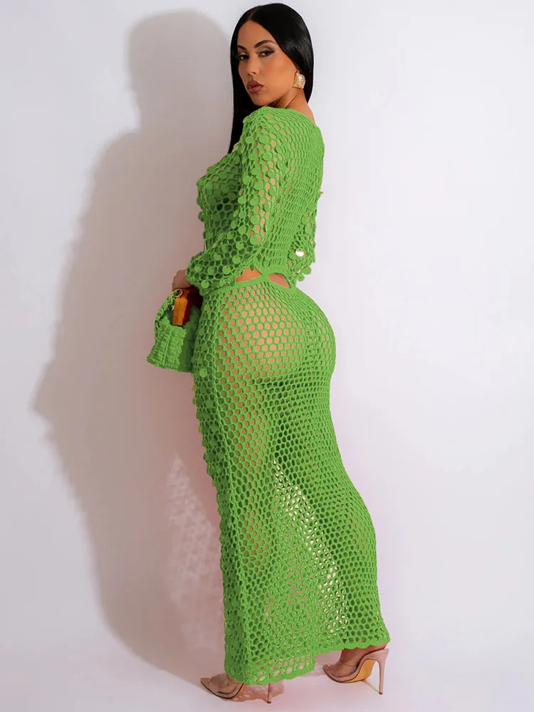 Robe de plage tricotée au Crochet à paillettes pour femmes, Sexy, transparente, Cover-Up, moulante, Maxi, robes de soirée, Club de vacances, été