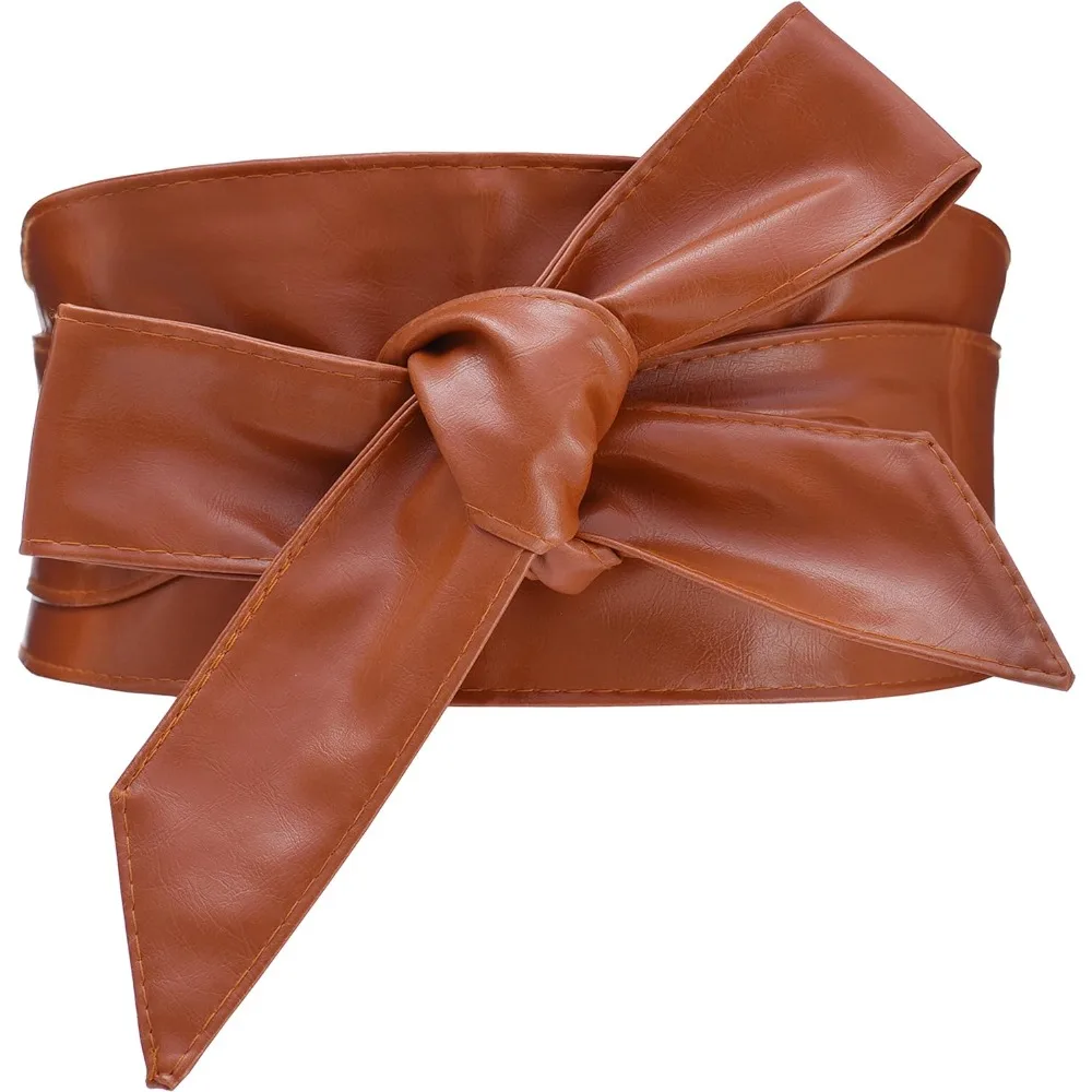 Ceinture large en cuir PU pour femme, ceinture Obi à nouer soi-même, ceinture à nœud papillon, couleur vive pour robe