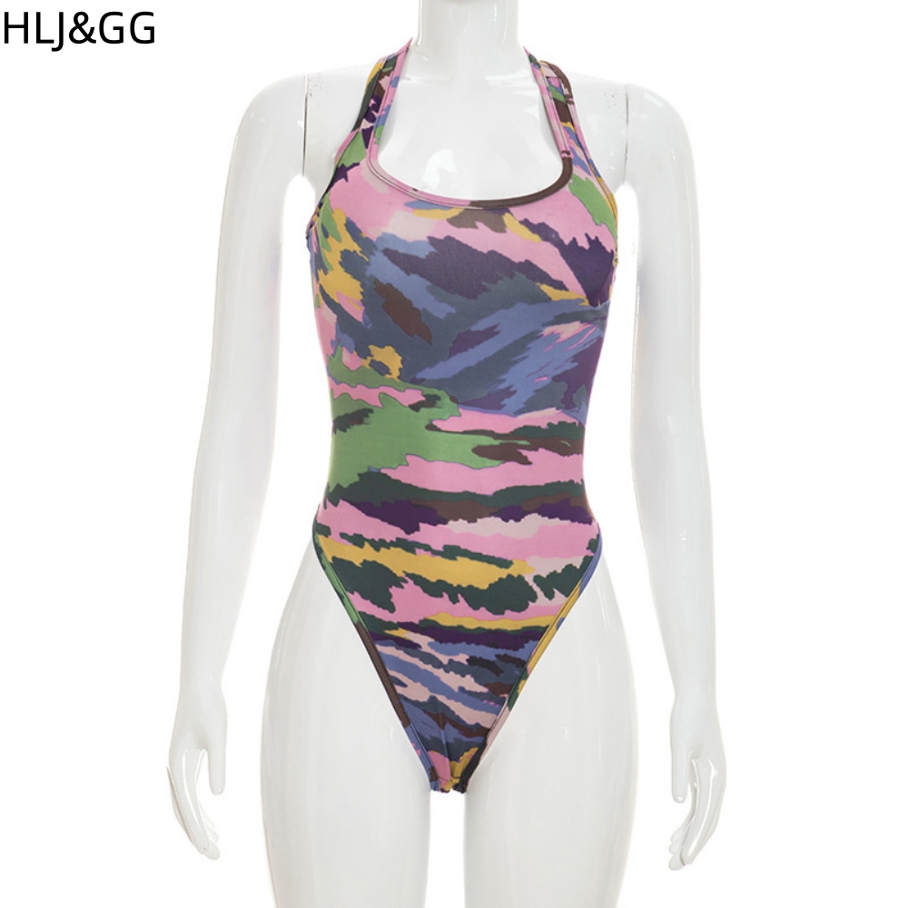 HLJ&GG – body imprimé peinture à l'huile, ensemble deux pièces pour femmes, haut sans manches et pantalon slim, tenue tendance, 2 pièces, Streetwear