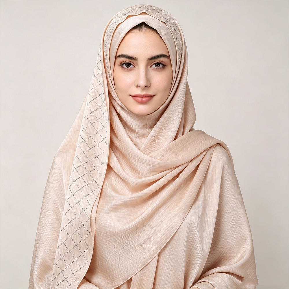 Hijab en satin froissé orné de strass brillants, écharpe de luxe en soie plissée pour femmes, foulard musulman doux et brillant, châle long élégant.