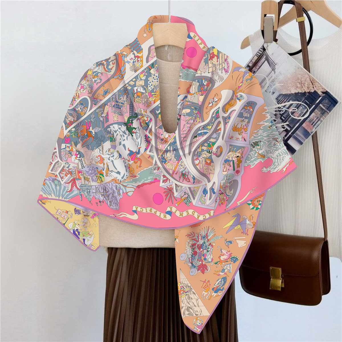 Écharpe en fausse soie et laine pour femmes, 110x110m, Chic, élégant, carré, luxe, cadeau de noël, d'anniversaire, fête, bureau, emballage quotidien