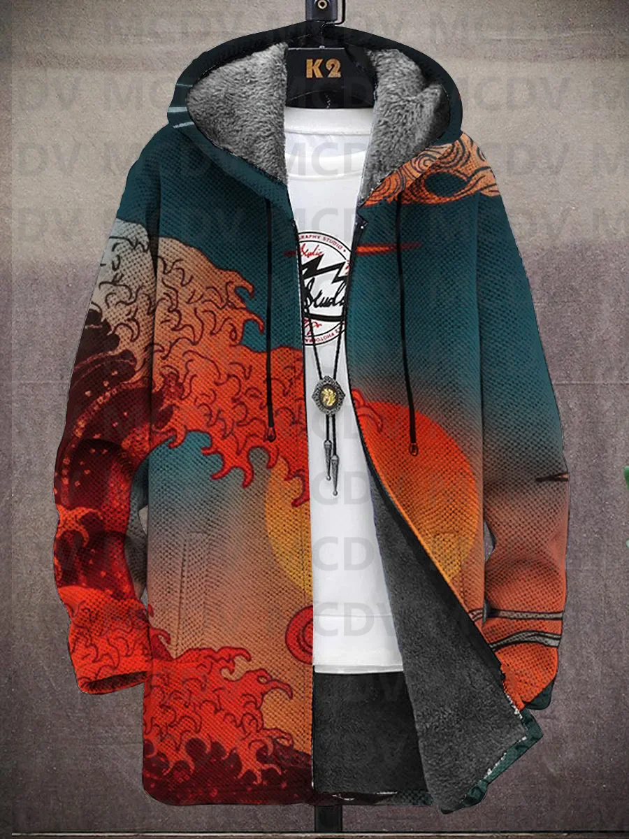Cardigan à Capuche Imprimé de Style Japonais pour Homme, Veste à Deux Poches