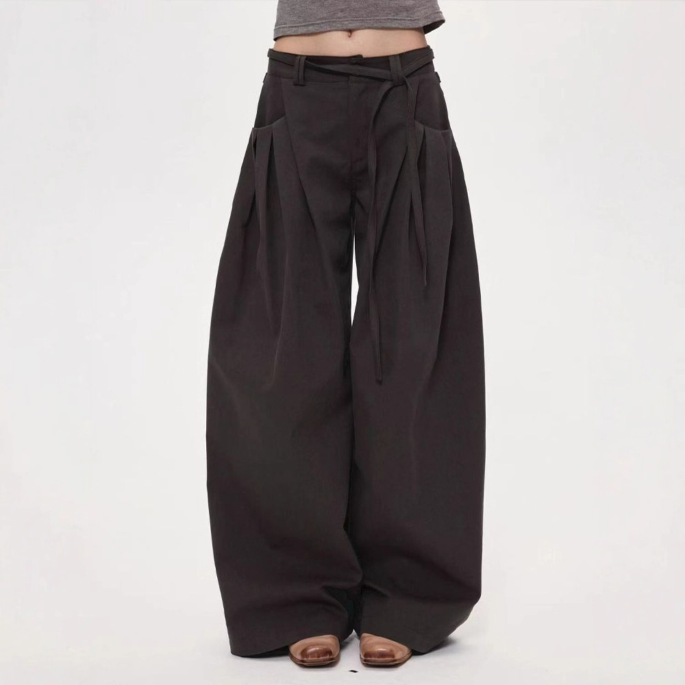 Femmes taille haute pantalon à jambes larges 2025 automne rétro Cargo pantalon à jambes larges femmes incurvé droit longueur de plancher pantalon décontracté ample