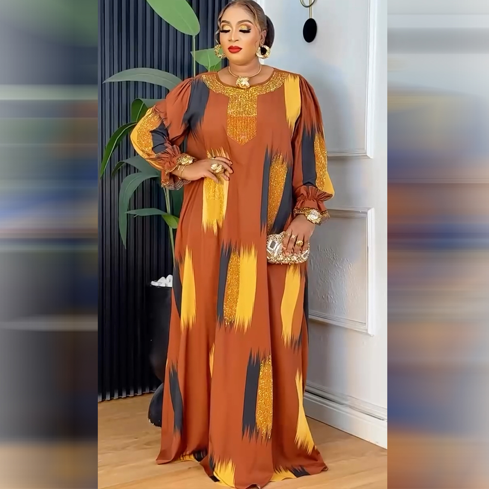 Robe longue africaine de haute qualité pour femmes grandes tailles, col rond, ornée de diamants, style Dashiki, Abaya élégante pour femme musulmane, tendance