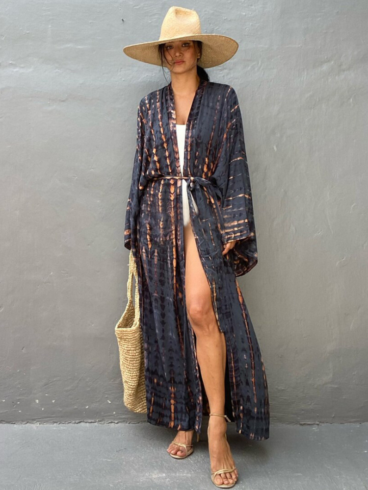 Robe kimono bohème à ceinture pour femmes, cover-up pour les maillots de bain, imprimé, cape, parbones, vêtements de plage, livraison directe