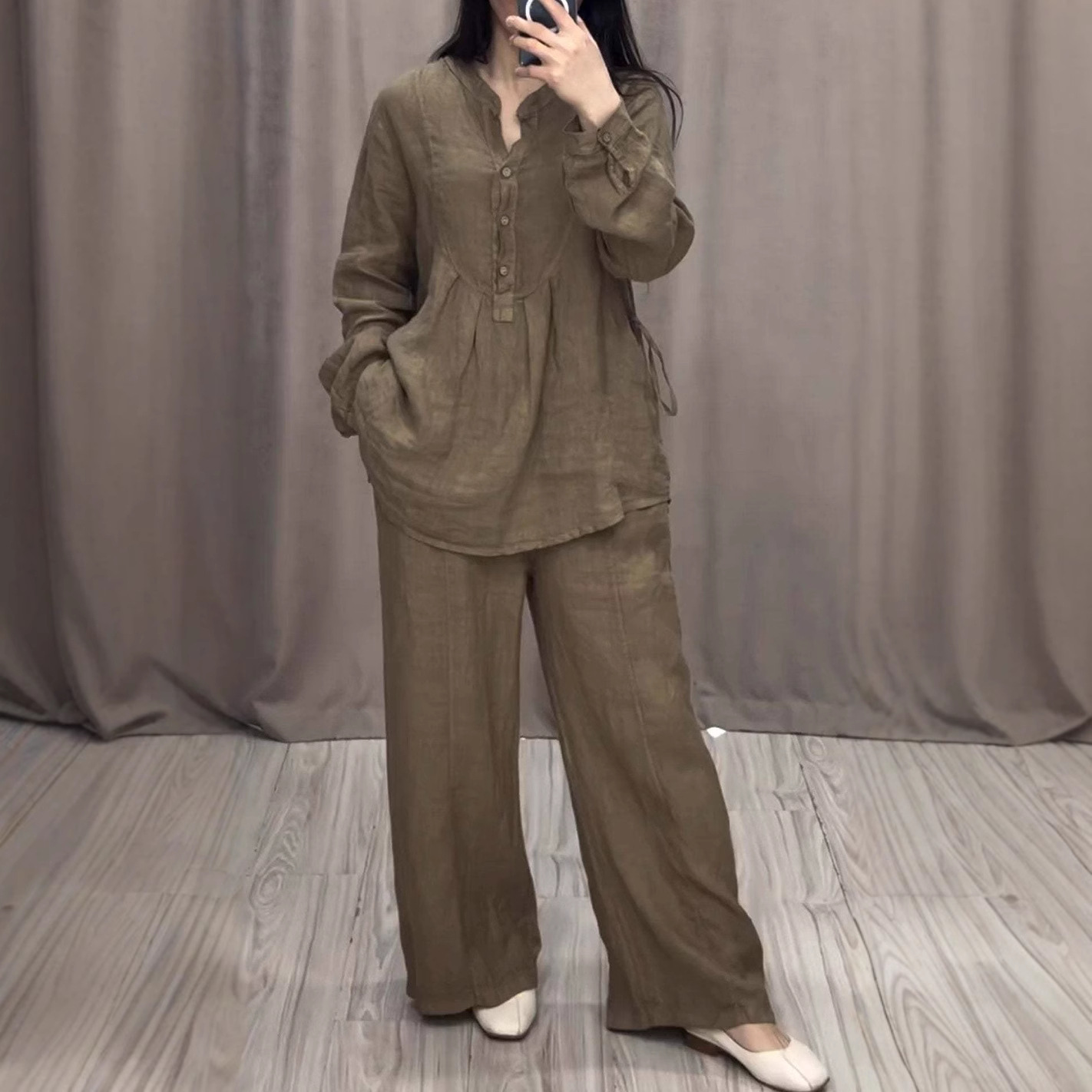 Ensemble 2 pièces musulman pour femmes, chemisier, haut, pantalon à jambes larges, bouton à lacets, tenues islamiques de dubaï, pantalon droit, Ensemble 2025