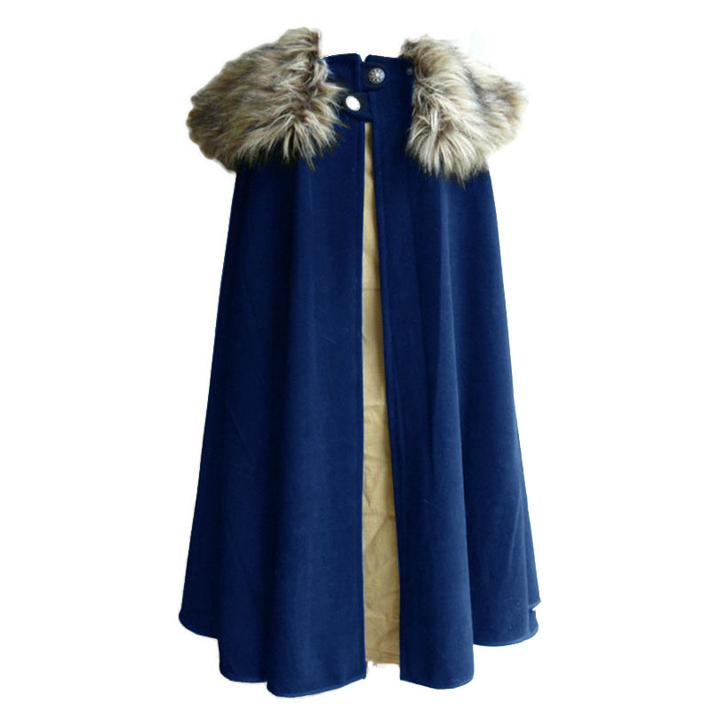 Cape d'hiver médiévale pour hommes, manteau Vintage, Style gothique, col en fourrure, Punk, Cape de neige, Costume d'halloween