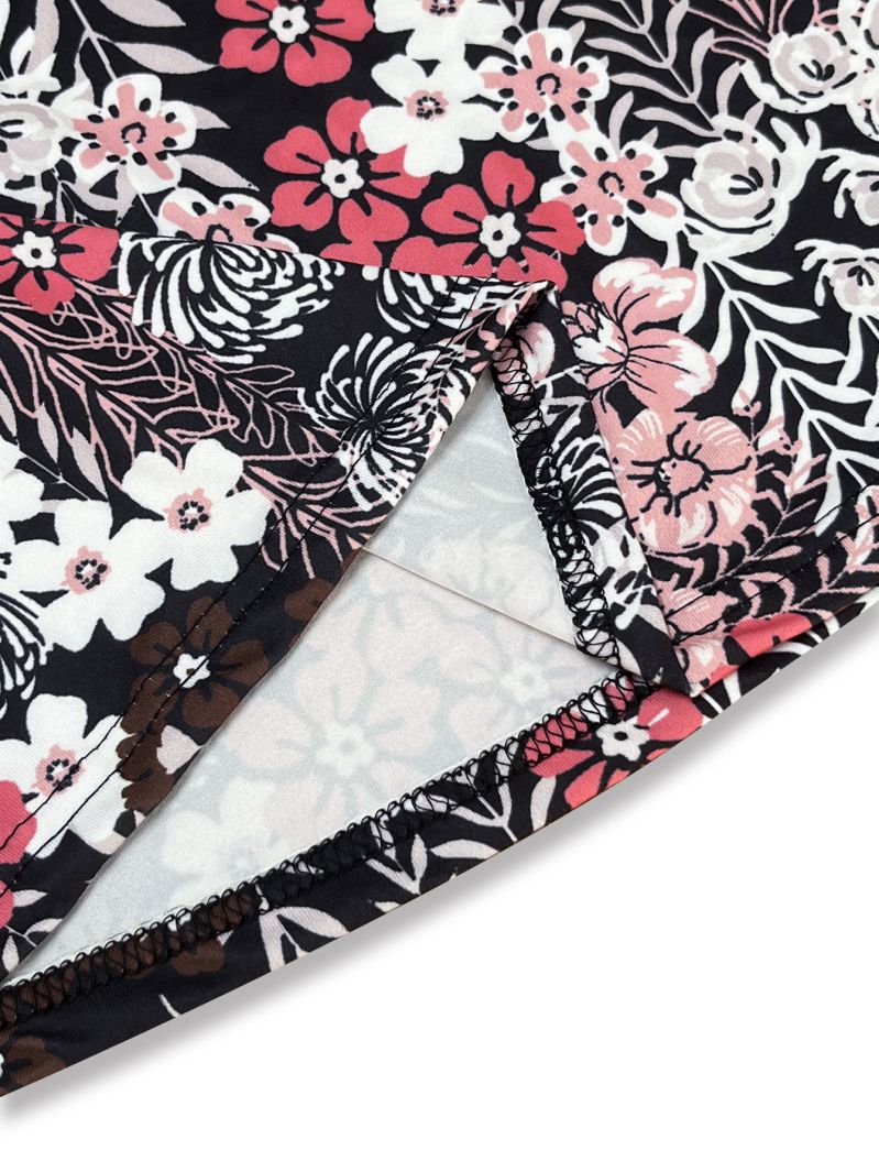 Robe florale tendance à col rond et manches courtes, coupe ample, pour femme