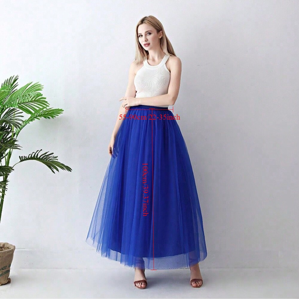 Jupe Tutu longue en Tulle de couleur unie pour femmes, taille haute, maille 4 couches + doublure 1 couche, adaptée au Cosplay, aux spectacles sur scène