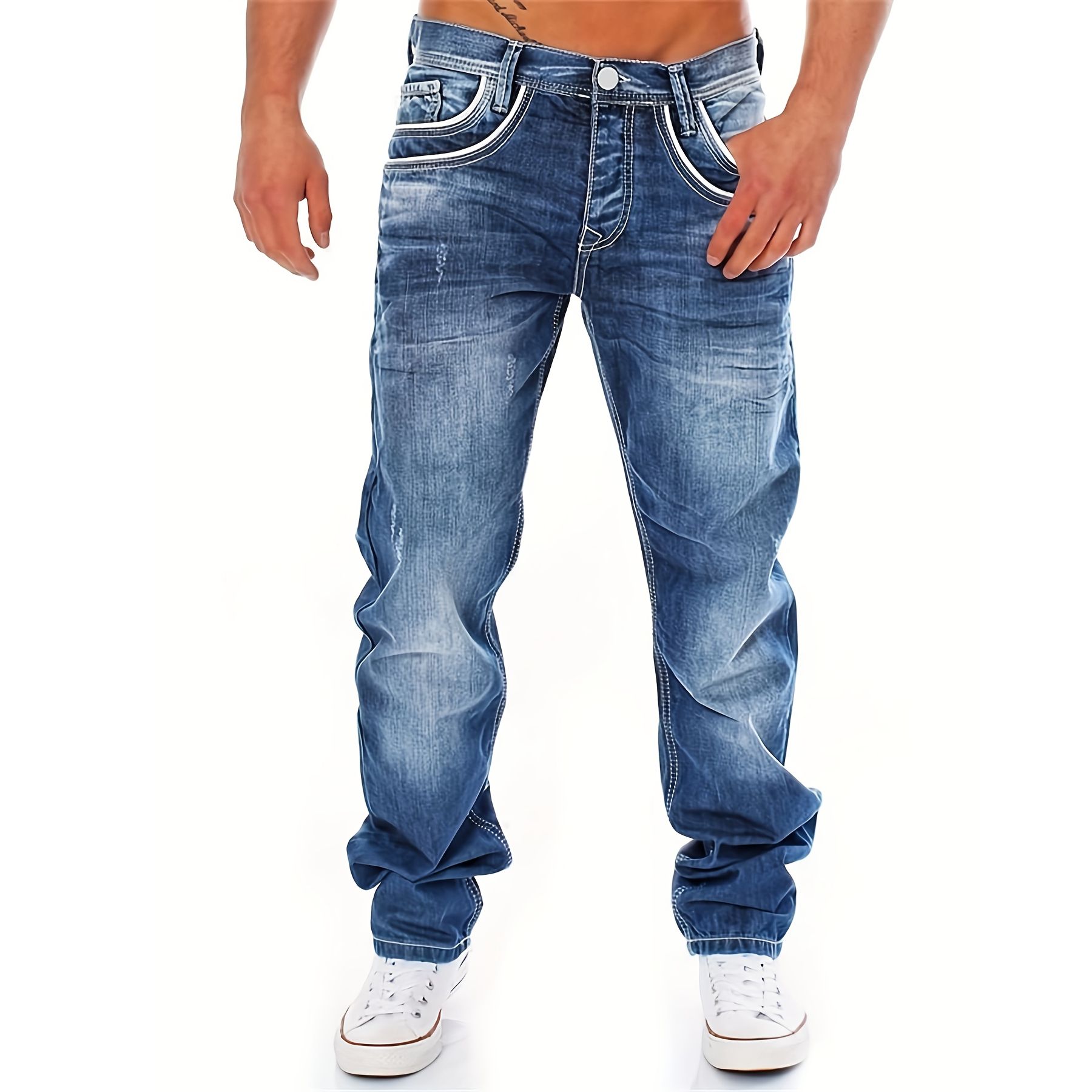Nouveaux hommes rétro ample décontracté jambe droite jean confortable coupe classique hommes Denim pantalon