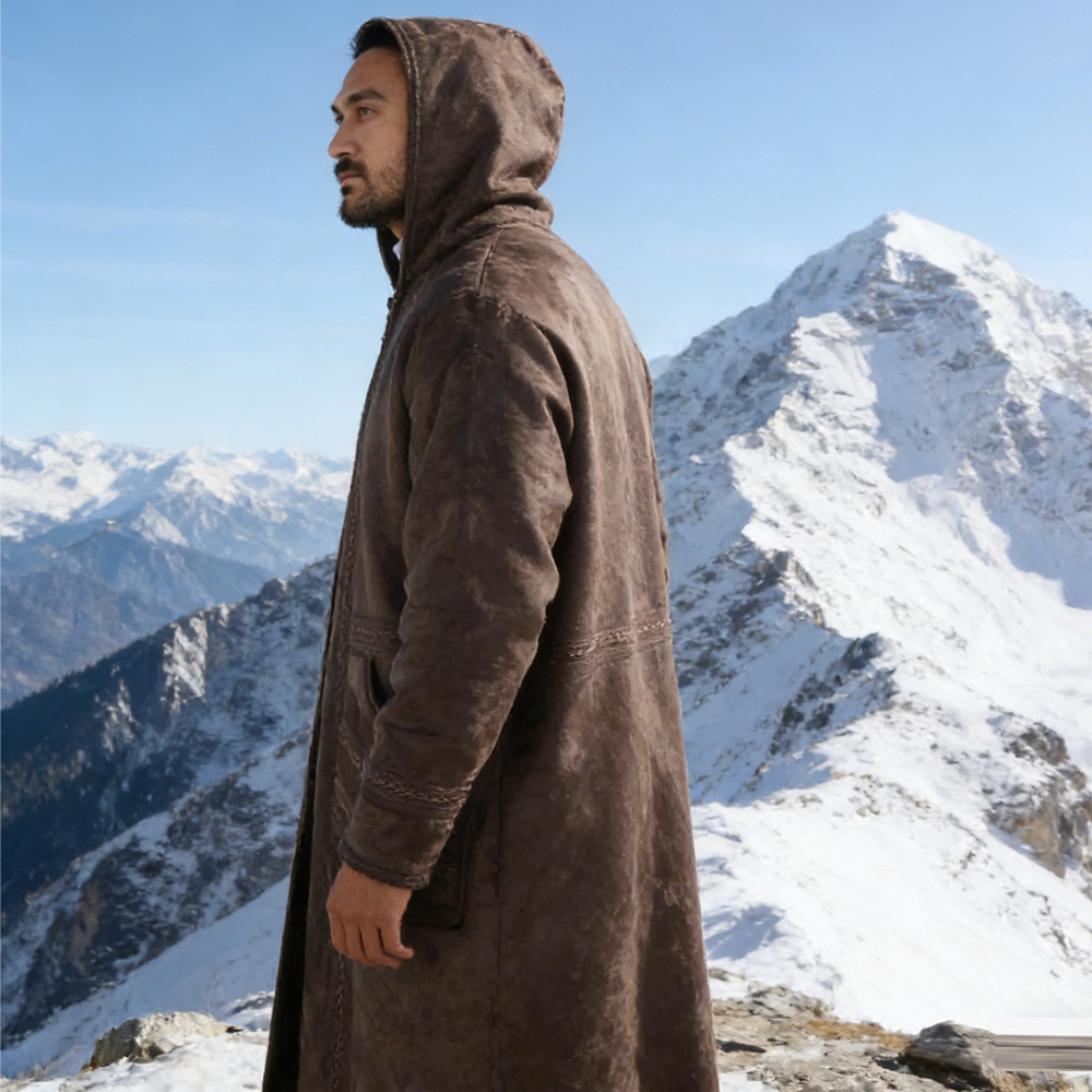 Nouveau hiver épaissi daim velours hommes musulman Long manteau pour la prière chaud Cardigan poches à capuche Abaya Kimono Robe polaire caftan