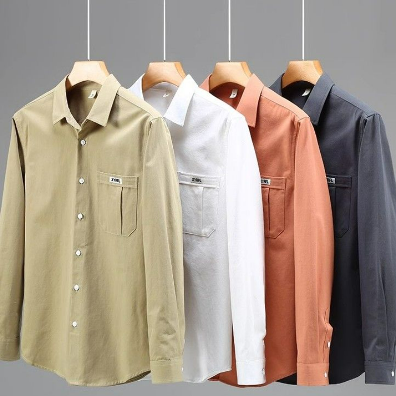 Chemise boutonnée monochrome à manches longues pour hommes, poche décontractée simple, tout match, tendance des vêtements, printemps, automne