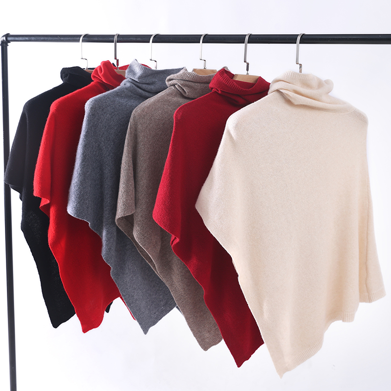 Cape châle en laine mérinos avec manches chauve-souris, pull à col roulé, pashmina, 100% laine, tout doux, chaud, Wollen irrégulier, Everak