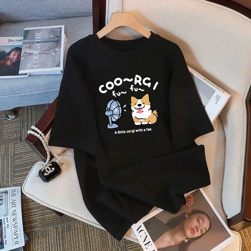 T-shirt style coréen avec motif mignon et amusant, coupe ample, manches courtes, haut blanc pour femme, vêtement décontracté d'été