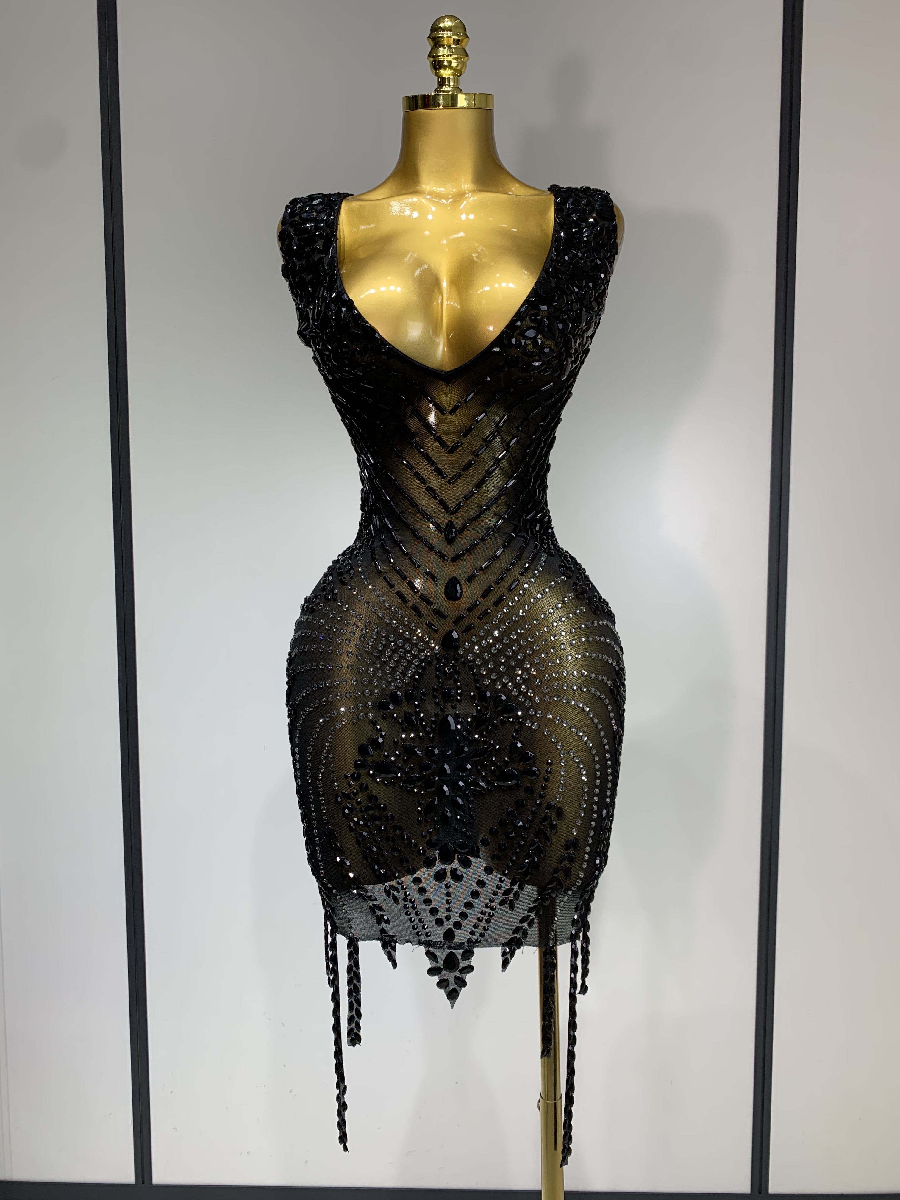 Femmes Sexy scène Performance tenue brillant strass robe moulante anniversaire célébrer soirée discothèque maille robe