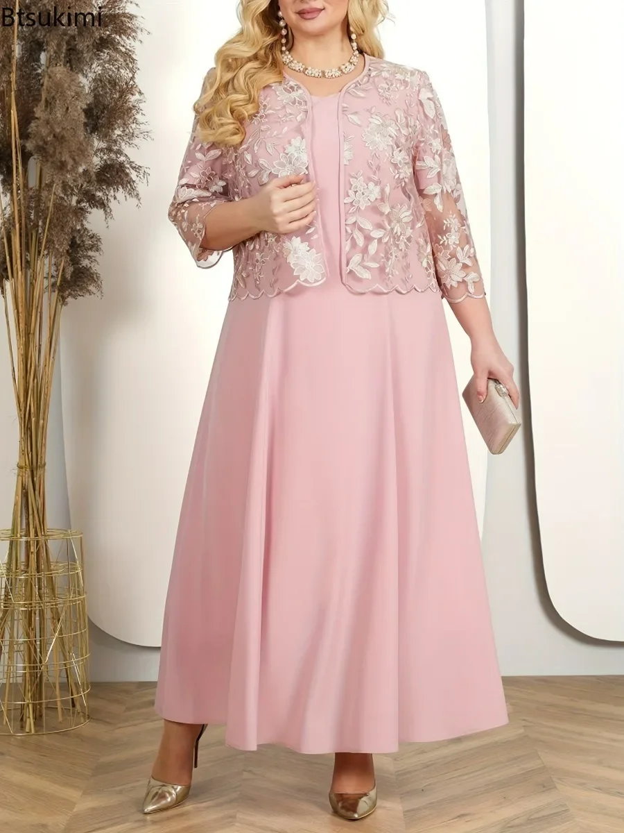 Ensemble deux pièces pour femmes, tenue mère de la mariée, robes de mariage, de fête, en mousseline de soie et dentelle, mi-longue, 2026