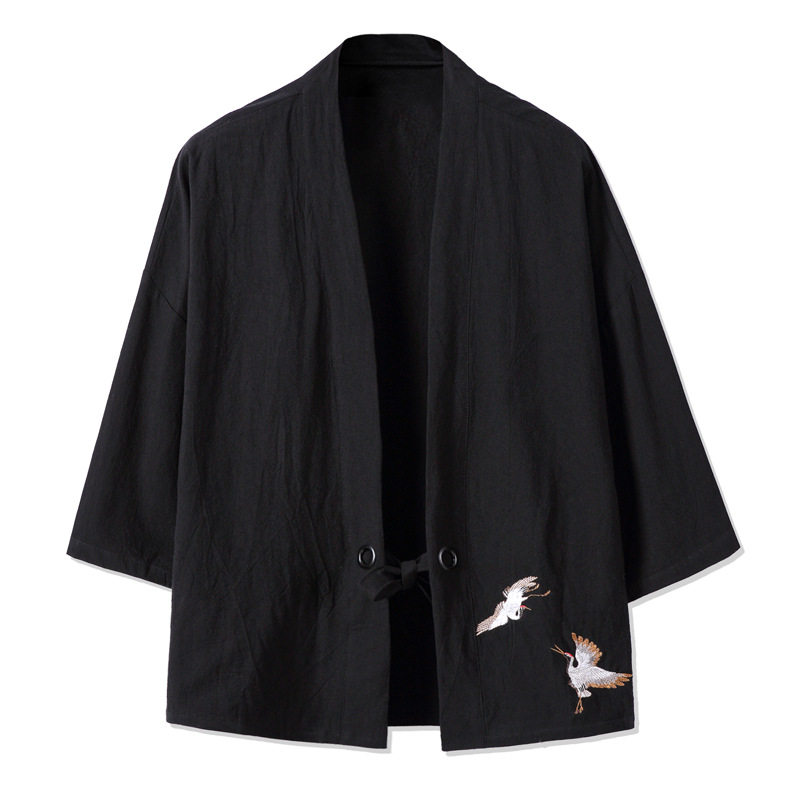 Robe longue en lin de style chinois pour hommes, kimono d'été, cardigan ethnique, veste ouverte sur le devant, coupe ample, haut décontracté vintage FF6252