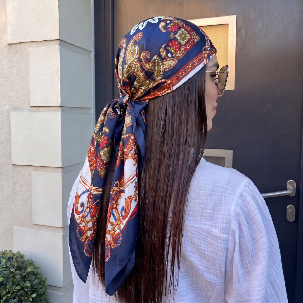 Foulard carré de mode, Hijab, Bandana, Mouchoir, Foulards en satin, Foulard de tête pour femme, Bandeau de luxe pour femme, Accessoire de voyage pour la tête