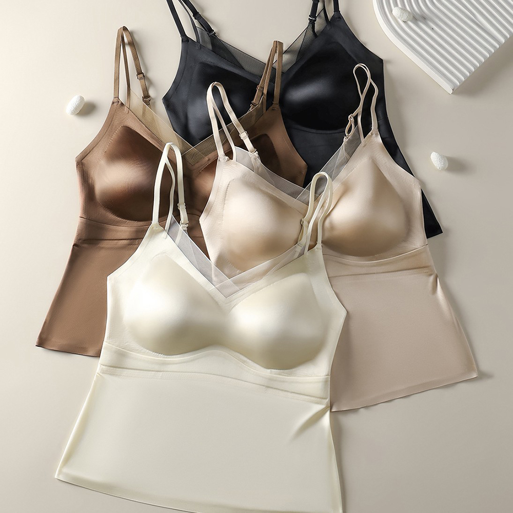Débardeur sexy pour femme en satin et maille, col en V, avec soutien-gorge intégré, sans manches, dos nu, coupe ajustée, style corset, tenue d'été, épaules dénudées