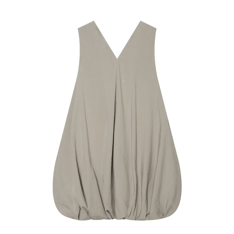 Robe pour femme, nouvelle collection été 2026, grise, sans manches, col en V, silhouette ballon, robe bouffante, mode décontractée, unique