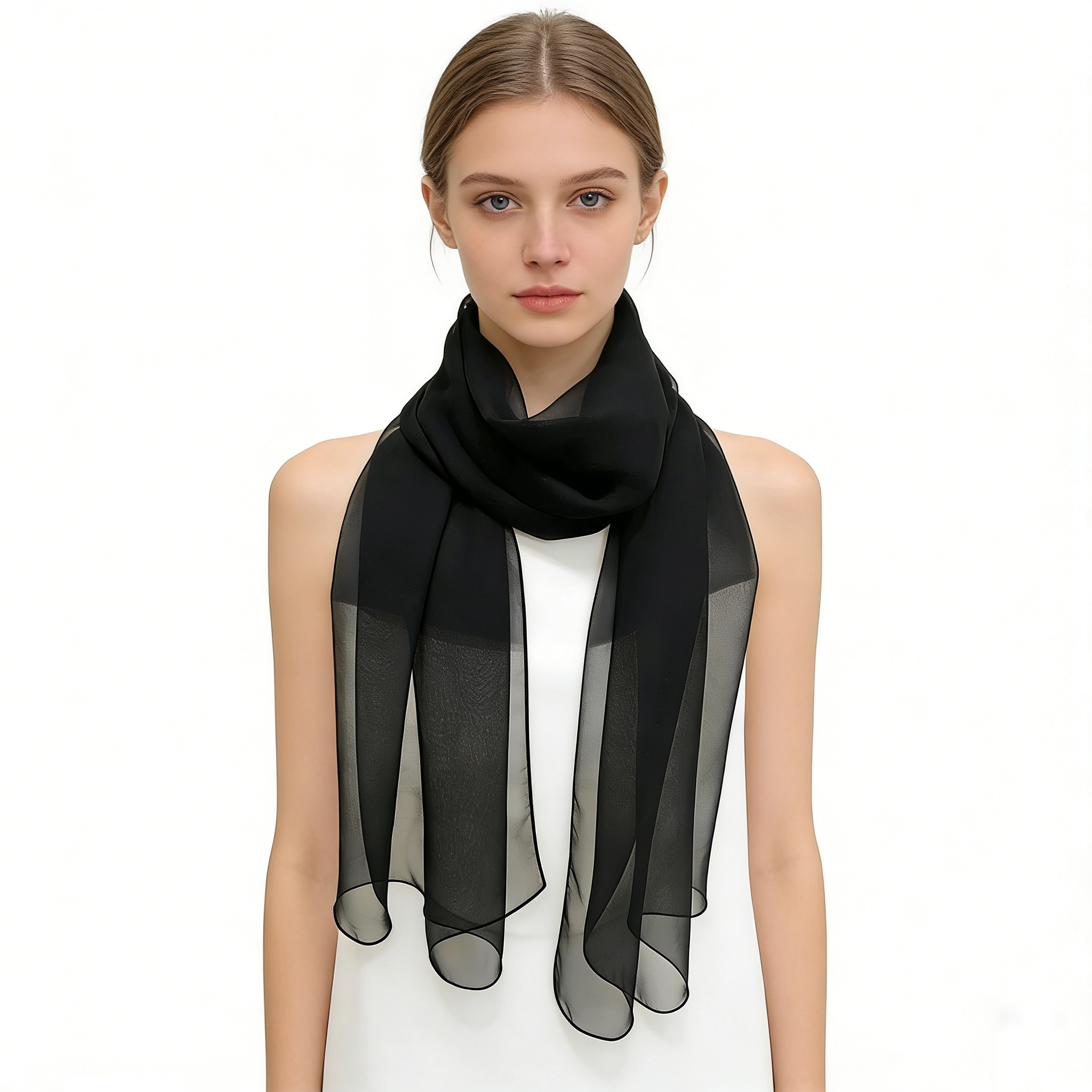 Écharpe châle en imitation soie de couleur unie pour femme, légère, douce et lisse, peut être utilisée comme châle, nappe, rideau, ceinture