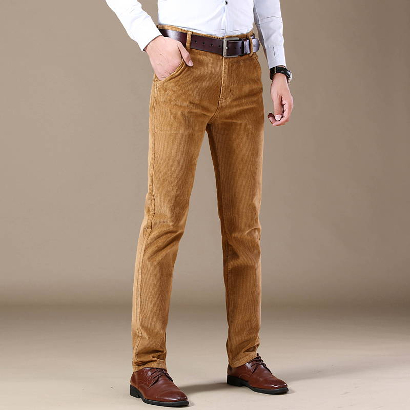 Pantalon d'affaires en velours côtelé pour hommes, kaki, mode, doux, confortable, élastique, Slim, droit, vêtements de printemps et d'automne