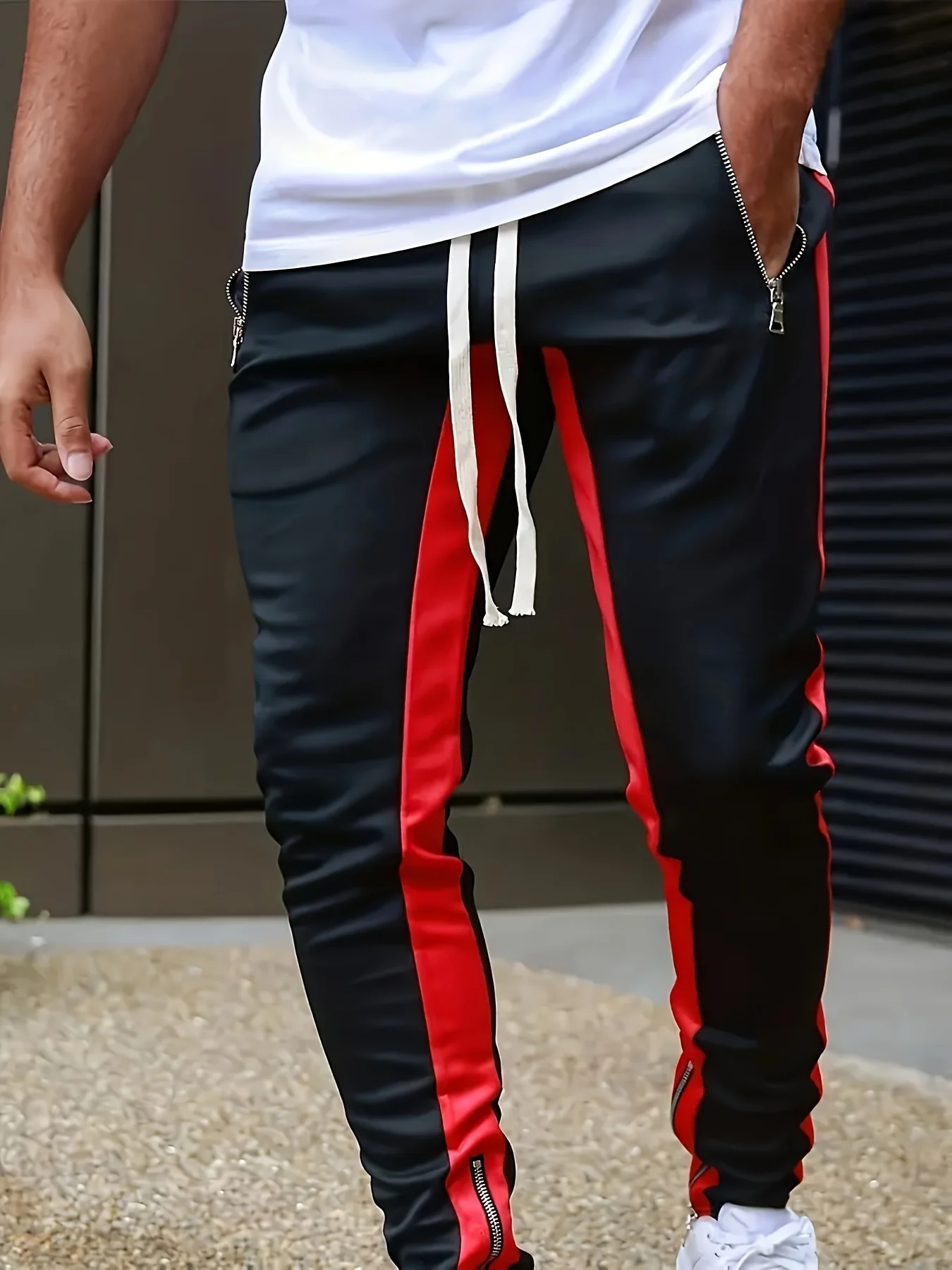 Hommes sweats pantalons de Jogging hommes pantalons décontractés hommes élégant bloc de couleur poches zippées cordon sport pantalon slim pantalon pantalon