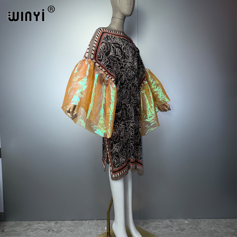 Robe d'été WINYI à manches bouffantes, plissée, élastique, slim, style bohème, robe de plage, kaftan, abaya, robe de soirée de luxe Dubaï.