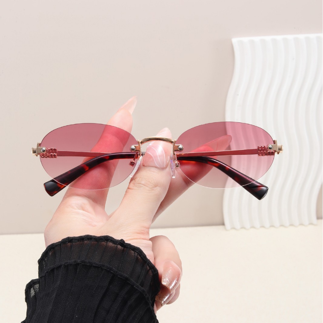 Lunettes de soleil ovales sans monture pour femmes 2026 – Nouvelles lunettes de soleil en alliage dégradé pour dames, style rétro, tendance, pour la conduite, style concave, verres chauds