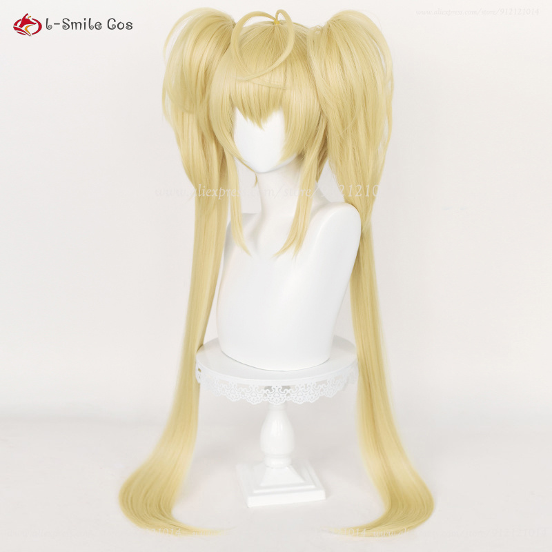 Perruque de Cosplay synthétique jaune doré de 90cm de Long, perruque de fête d'halloween + bonnet de perruque, Anime Tsukiyomi Utau