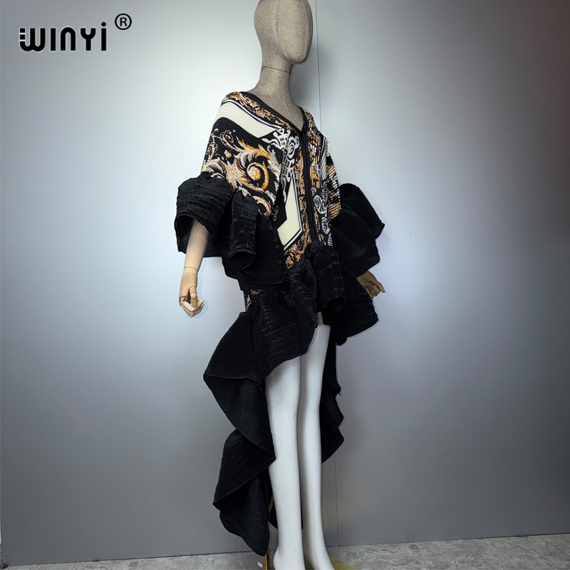 Robe Kaftan Maxi Bohème WINYI du Moyen-Orient, élégante, plissée, élastique, pour la plage, tenue de soirée de luxe, style Dubaï, Abaya