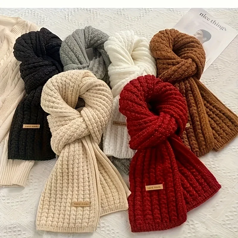 Écharpe tricotée coréenne douce et épaisse, couleur unie, chaude, pour femmes, Couples, étudiants, cadeau de noël, automne et hiver