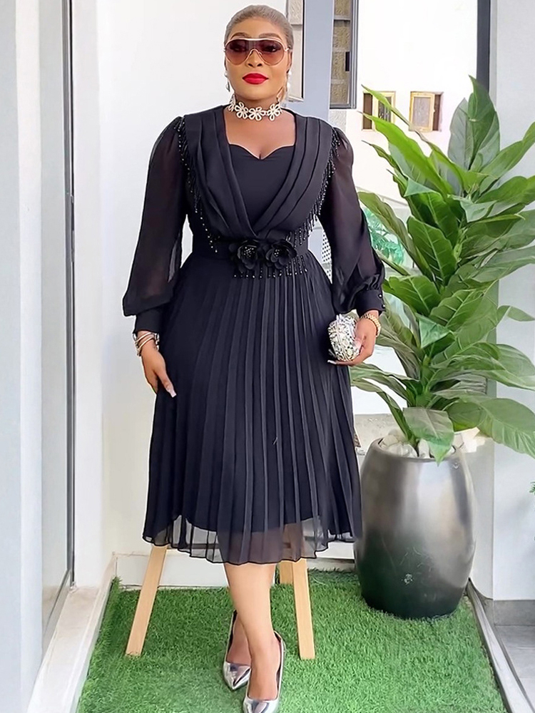 Robes de soirée de fête femmes élégantes à manches longues Robe en mousseline de soie mariage bal robes d'anniversaire africain Dashiki Maxi Robe dame vêtements