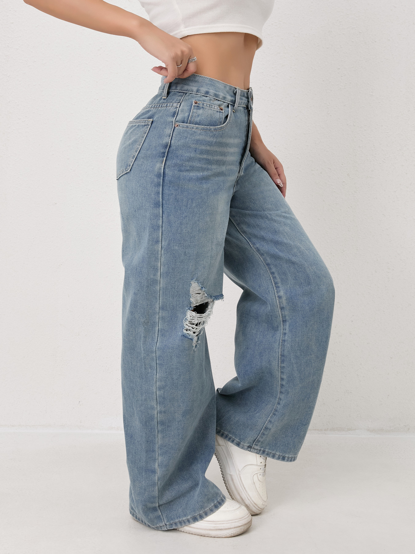 Jean femme 2026 nouveauté coupe ample décontracté taille haute Y2K jambe large déchiré pantalon en Denim régulier à la mode Vintage Strety Ve