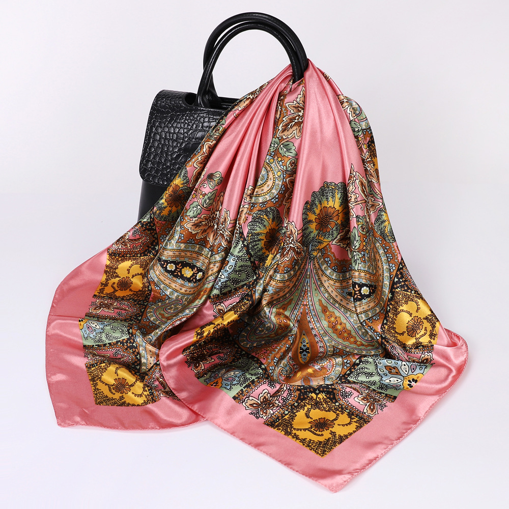 Foulard carré 90 cm pour femme, motif cachemire, bandana en satin, hijab vintage, foulard multi-usage pour le cou et les cheveux, cadeau de mode pour femmes
